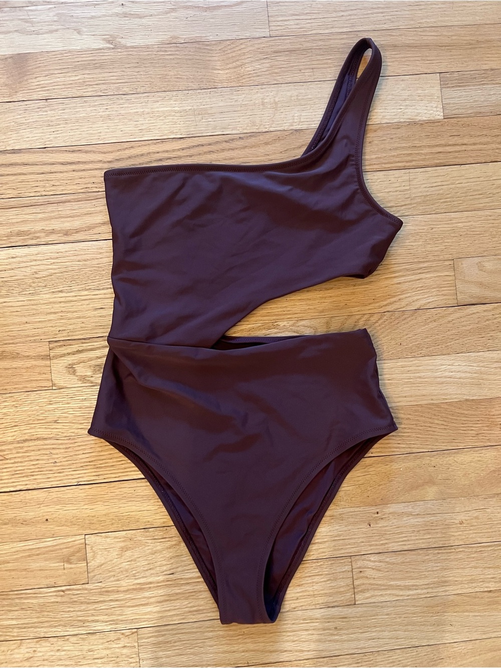 Aerie One-Shoulder Cutout Swimsuit in Dark Brown